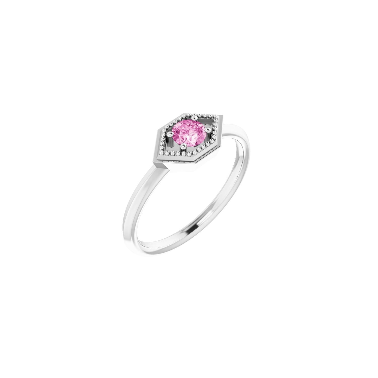 Natural Pink Sapphire Geometric Ring in 14K White Gold - natural pink sapphire