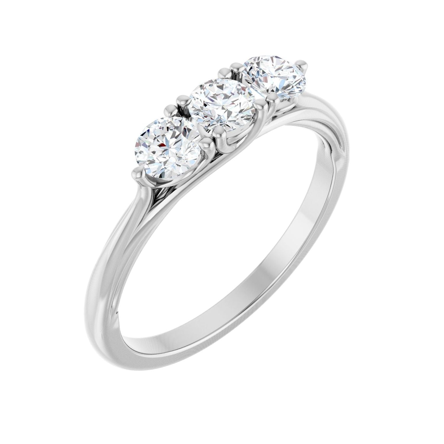 White Gold three-stone diamond wedding band with 3 top-set round lab-grown diamonds