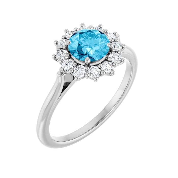Natural Aquamarine & Lab-Grown Diamond Ring (1/3 ctw) in 14K White Gold