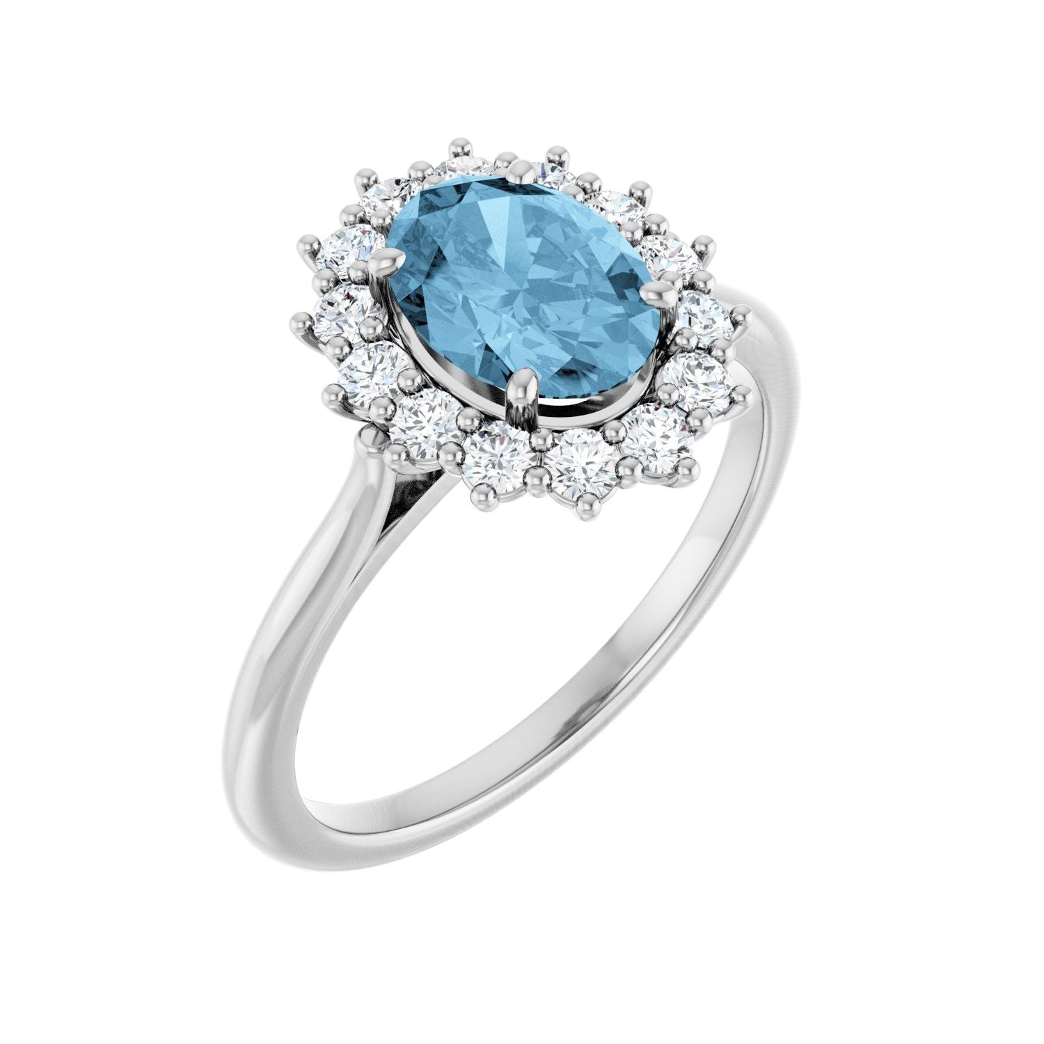 Blue Topaz Oval Diamond-Accent Ring (1/3 ctw) in 14K White Gold