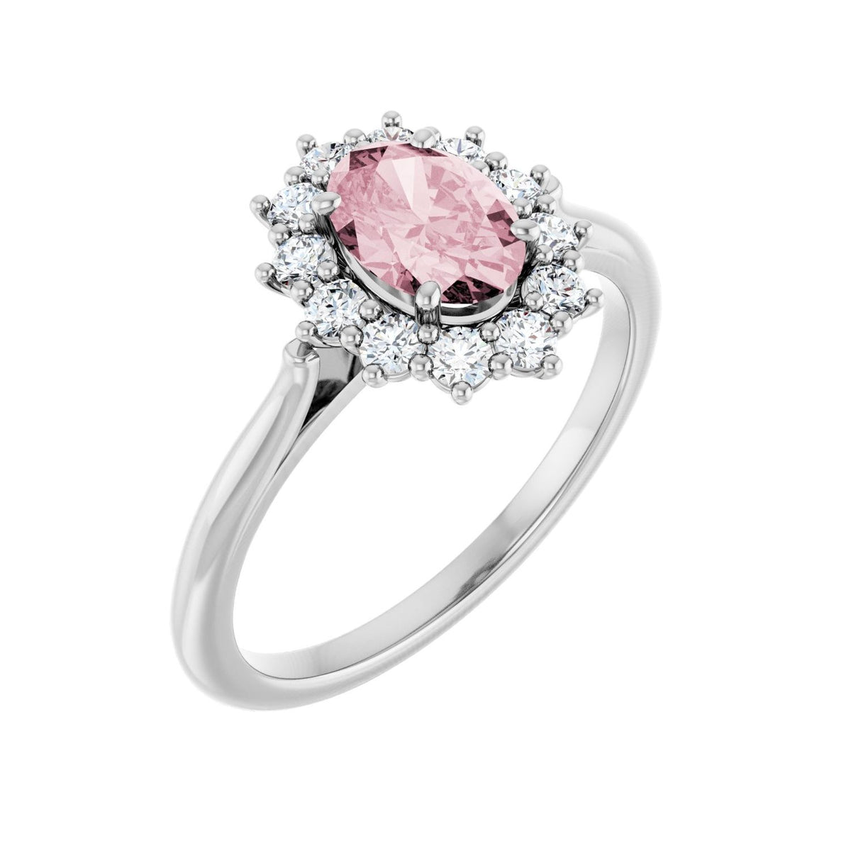 Morganite Oval Diamond Sunburst Ring (3/8 ctw) in 14K White Gold