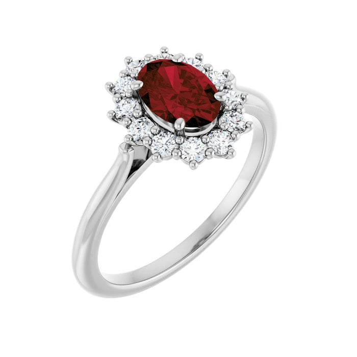 Oval-Cut Garnet & Lab-Grown Diamond Ring (1/3 ctw) in 14K White Gold