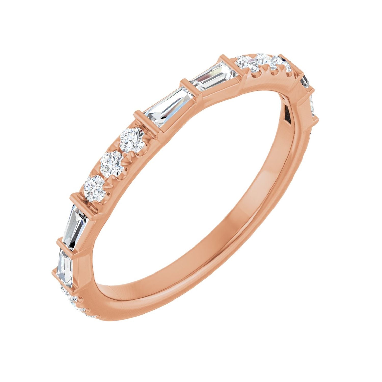 Rose Gold tapered baguette diamond tapered baguette and round diamond anniversary band