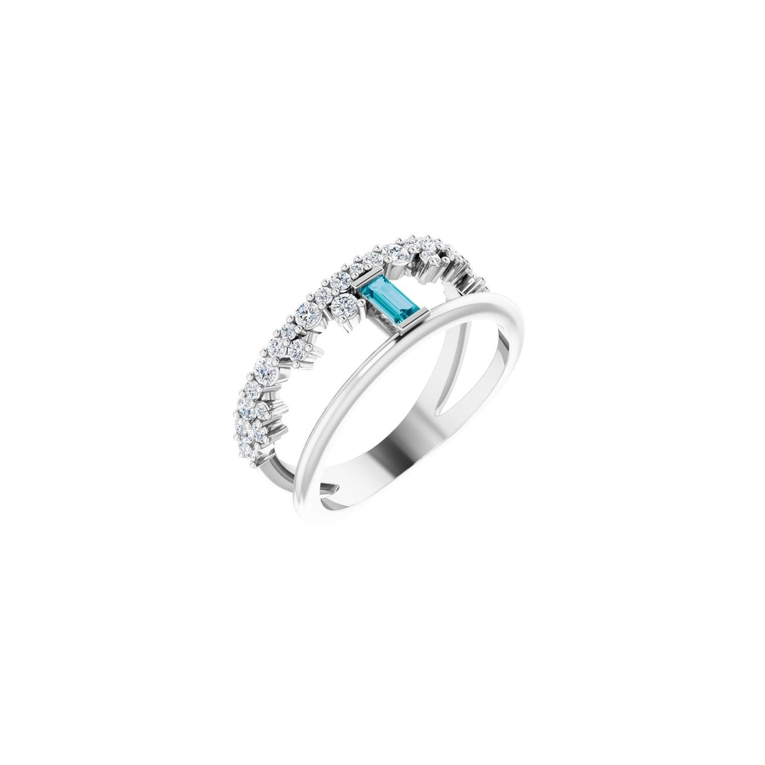 London Blue Topaz Baguette Negative-Space Diamond Ring (3/8 ctw) in 14K White Gold