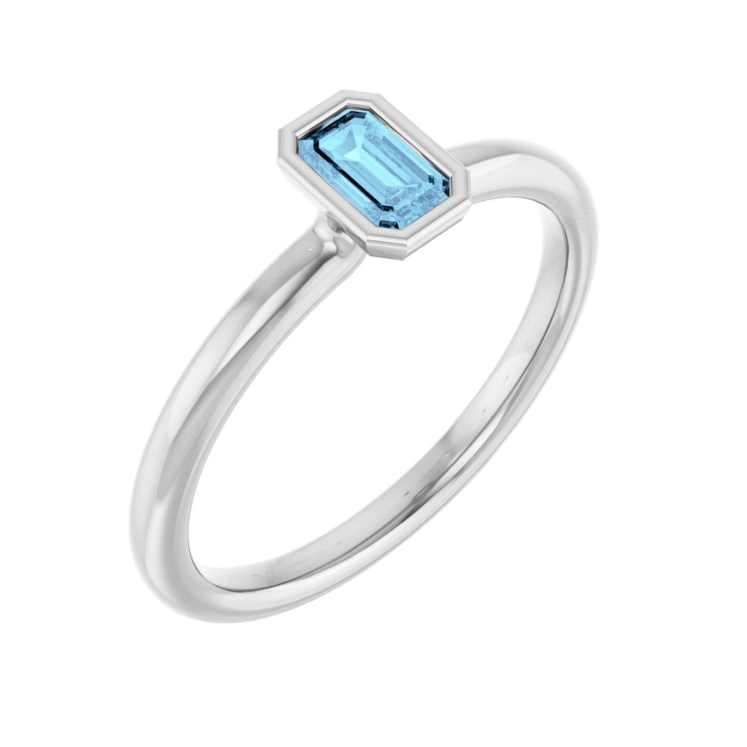 14K White Gold Emerald Aquamarine stackable ring