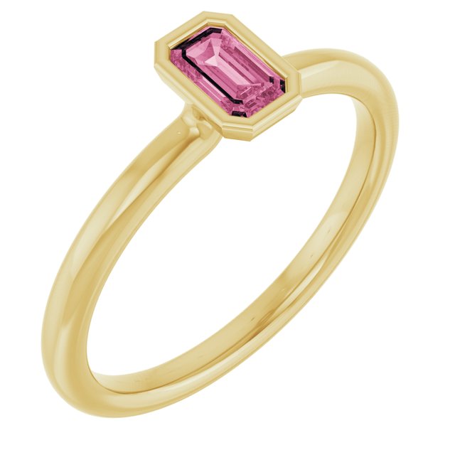 Pink Tourmaline Birthstone Stackable Ring in 14K Yellow Gold