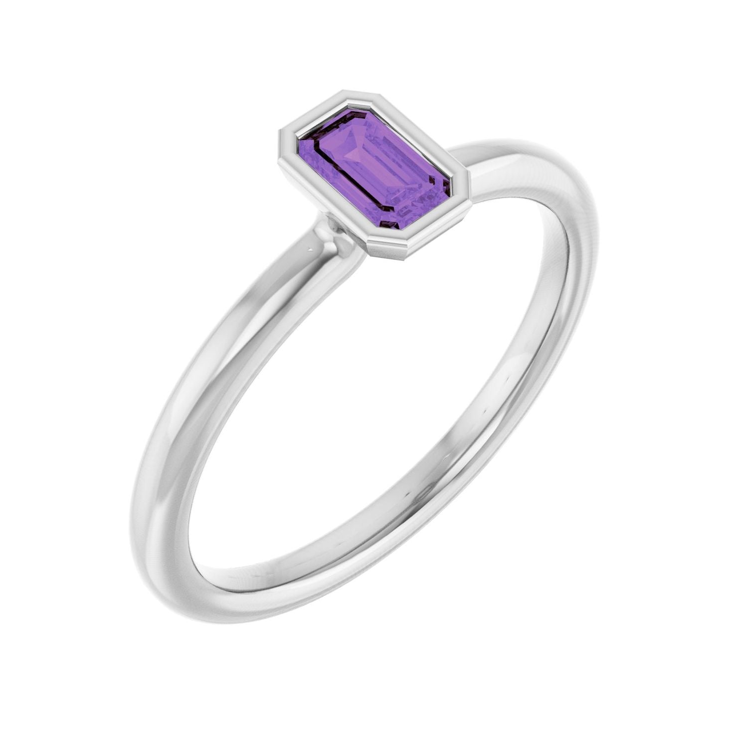 14K White Gold Emerald Amethyst stackable ring