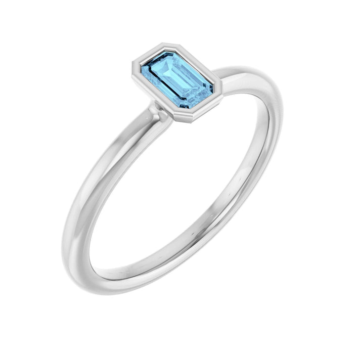 14K White Gold Emerald Aquamarine stackable ring