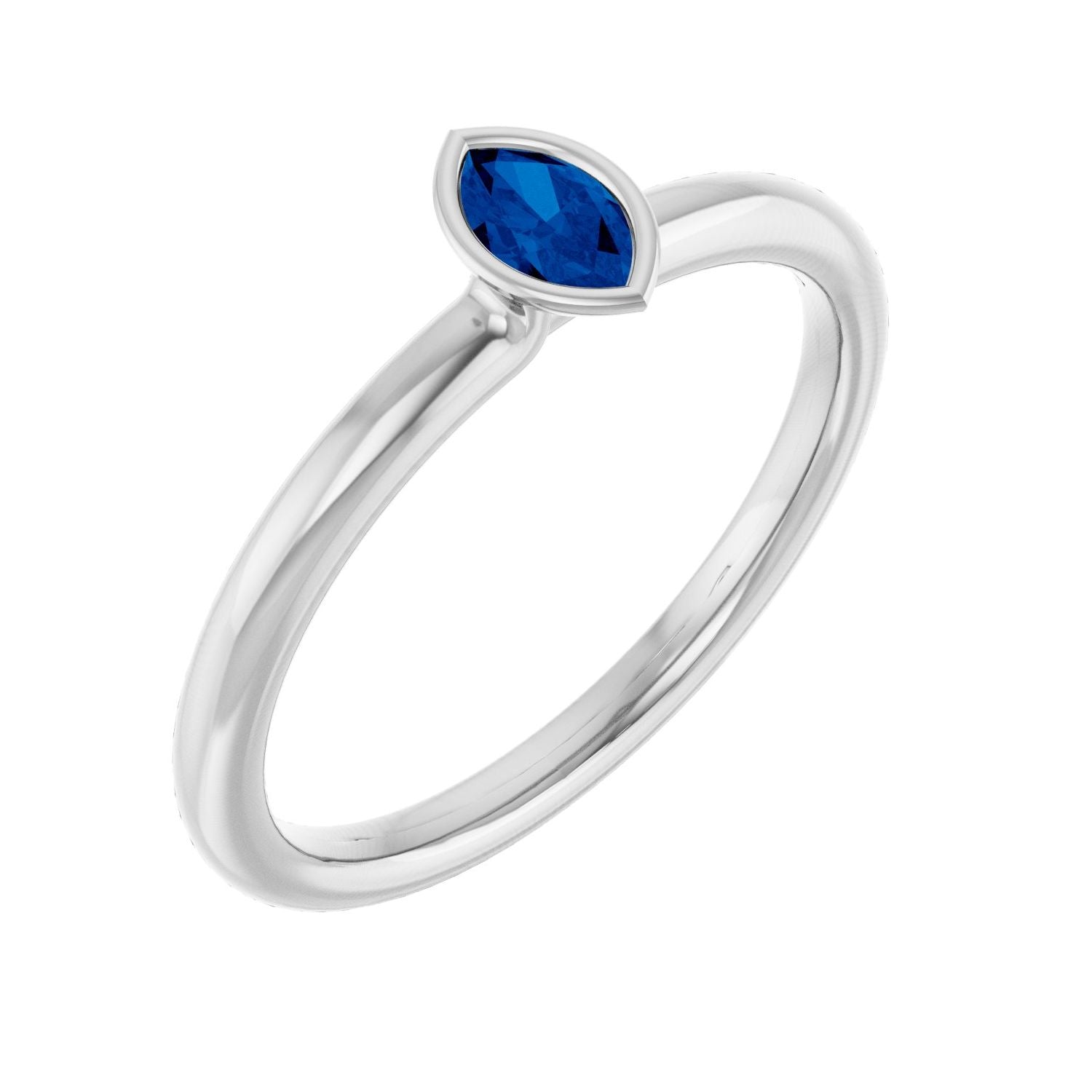 14K White Gold Marquise Blue Sapphire stackable ring