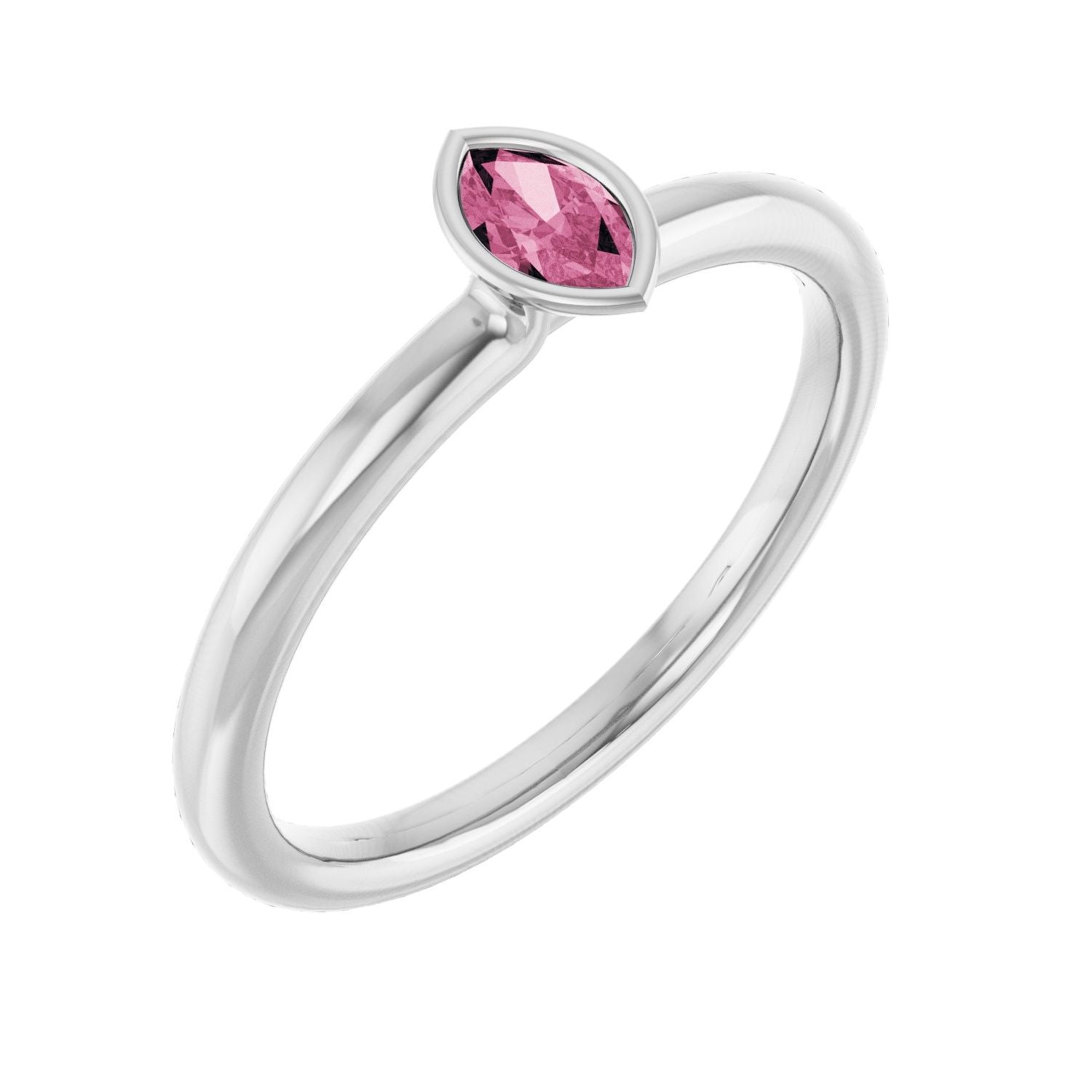 14K White Gold Marquise Pink Tourmaline stackable ring