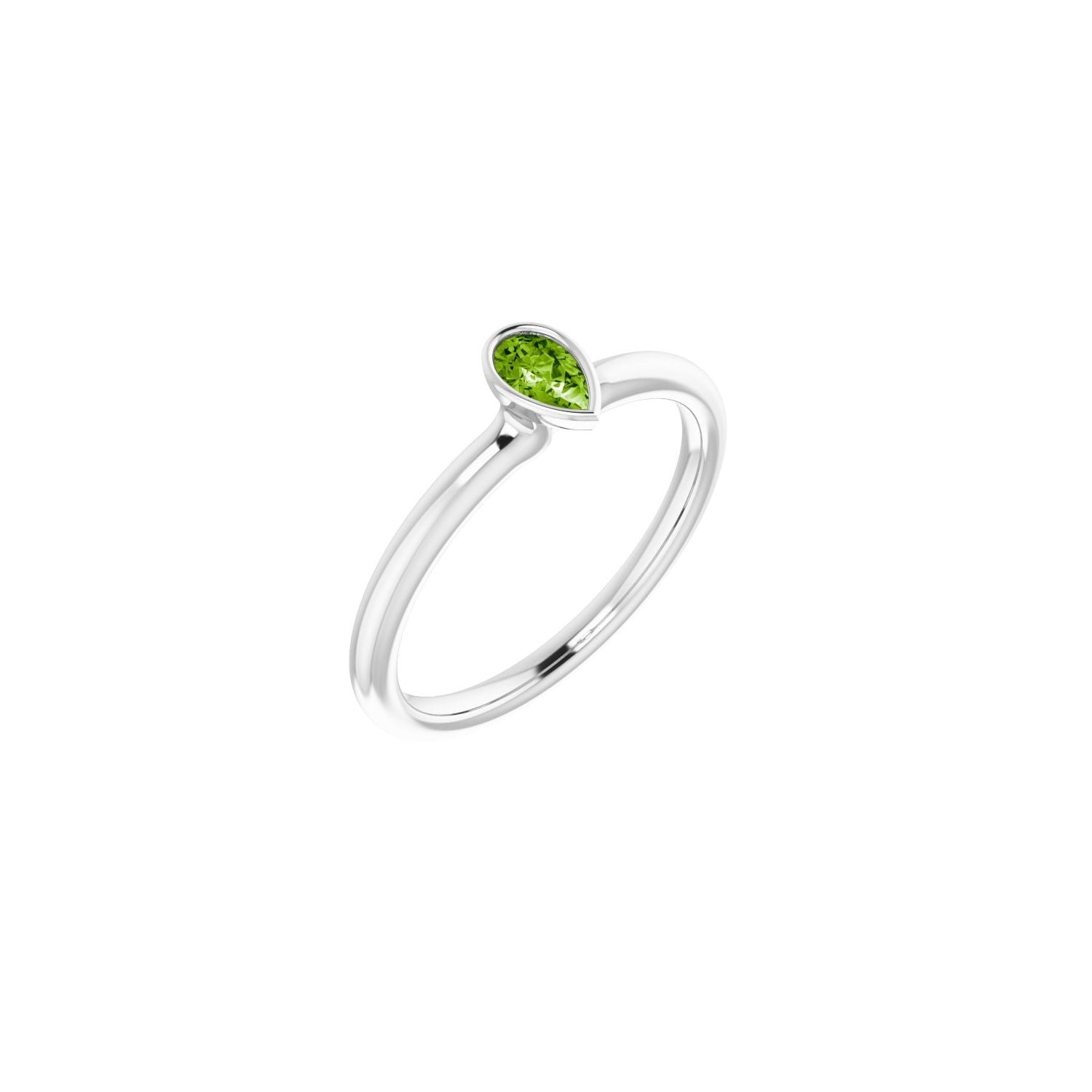 14K White Gold Pear Peridot stackable ring