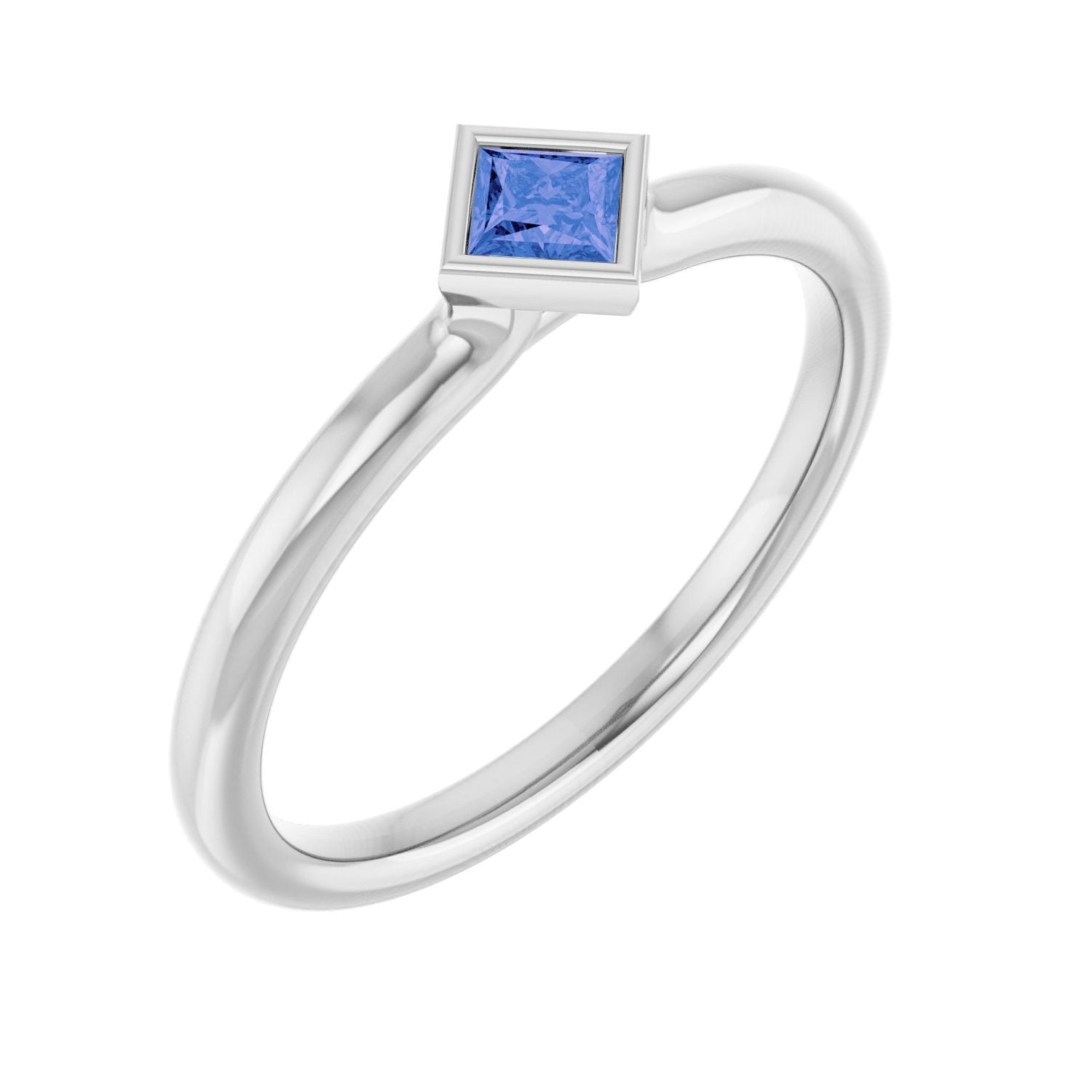 14K White Gold Square Tanzanite stackable ring