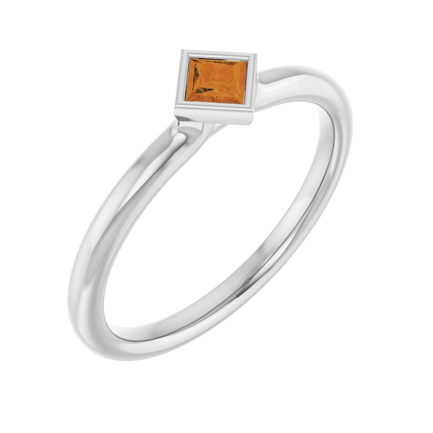 14K White Gold Square Citrine stackable ring