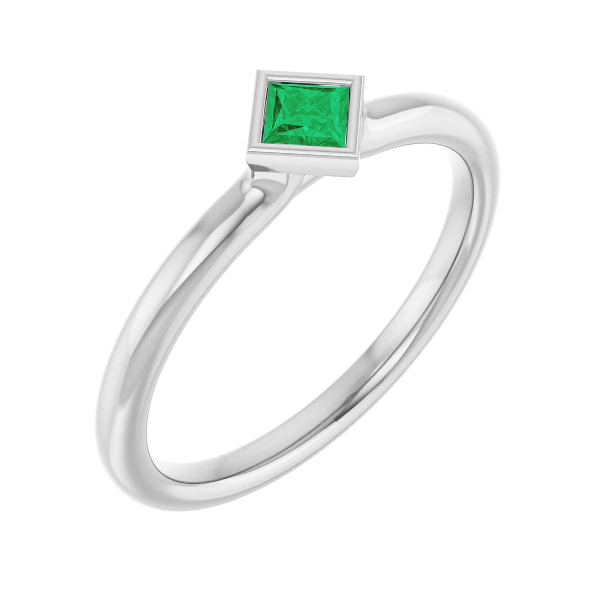14K White Gold Square Emerald stackable ring