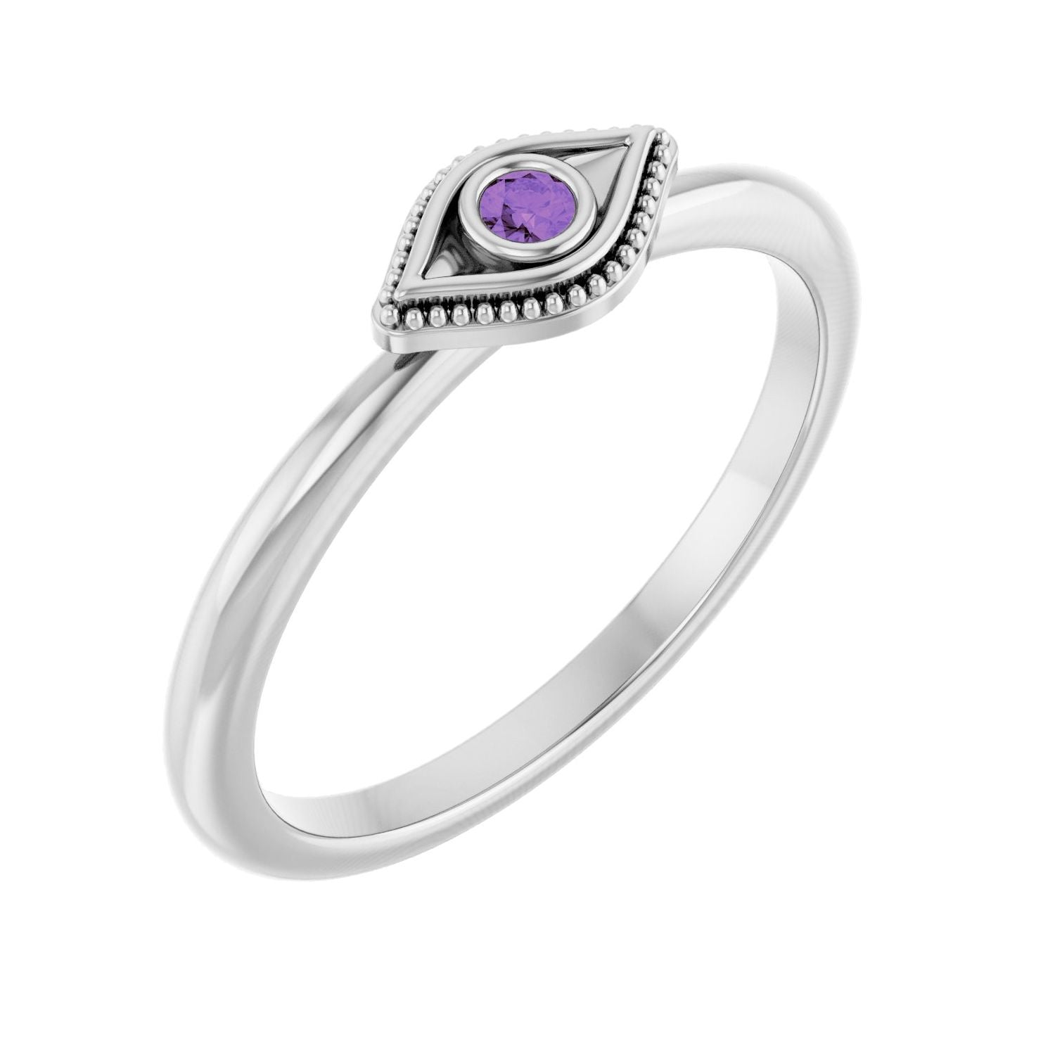 Amethyst Evil Eye Stackable Ring in 14K White Gold