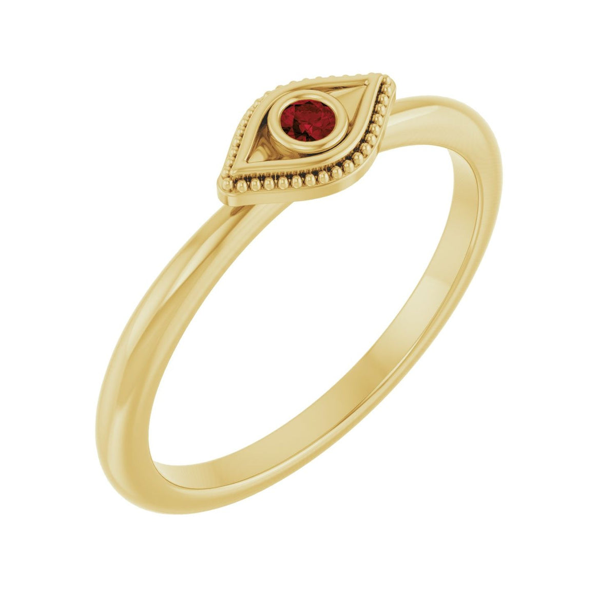 Evil Eye Stackable Garnet Ring in 14K Yellow Gold