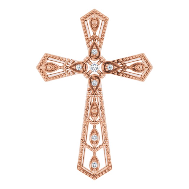 pave diamond cross pendant in 14k rose gold