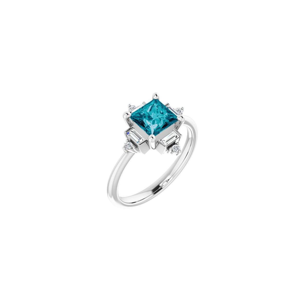 London Blue Topaz Square Geometric Diamond Ring (1/5 ctw) in 14K White Gold