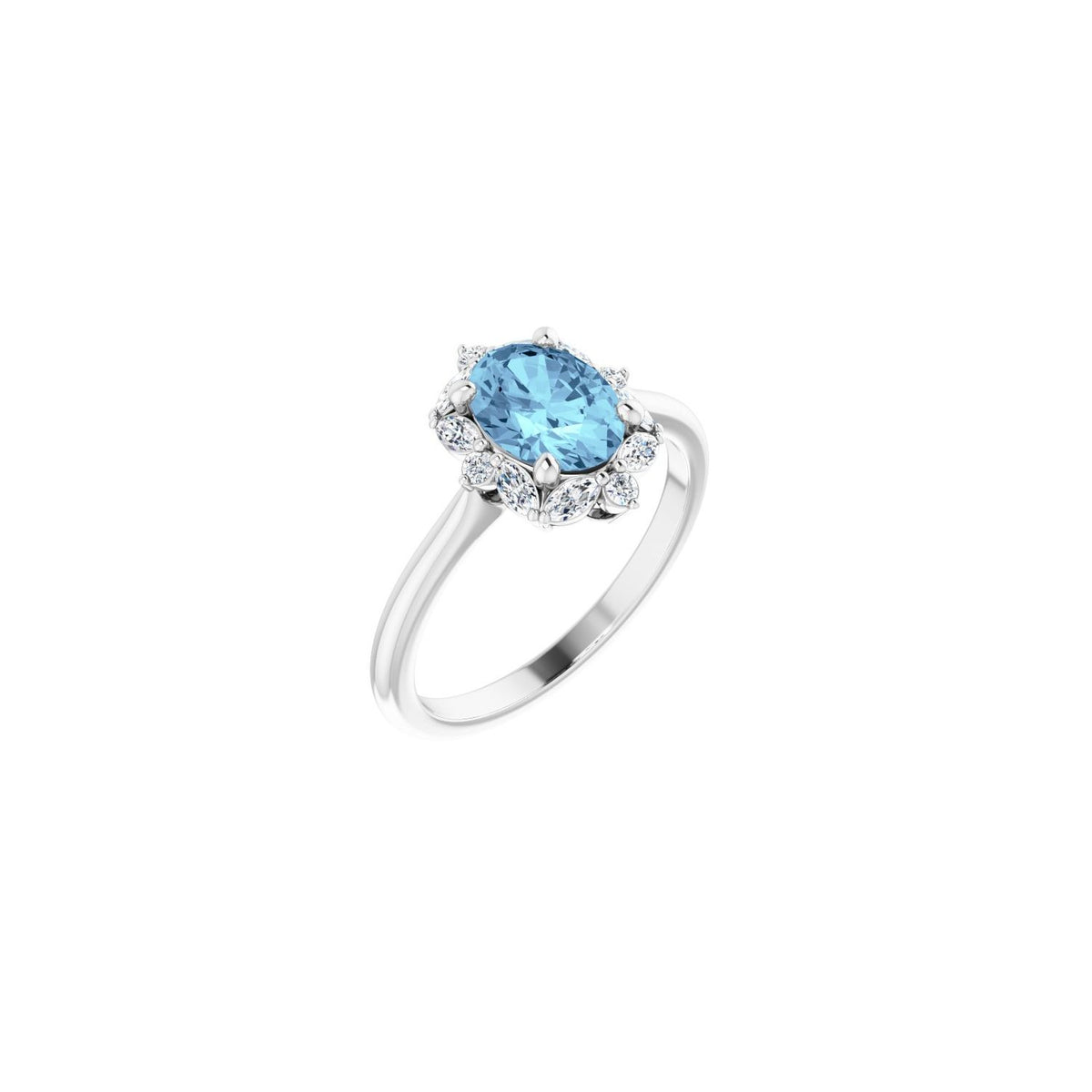 Natural Oval Aquamarine & Diamond Halo Ring (1/3 ctw) in 14K White Gold