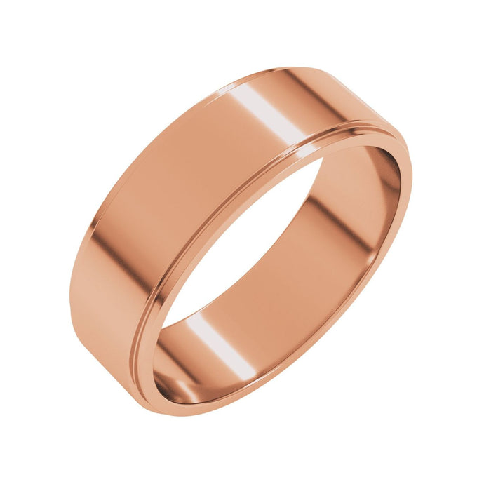 Stepped-Edge Flat Men's Wedding Band in rose gold