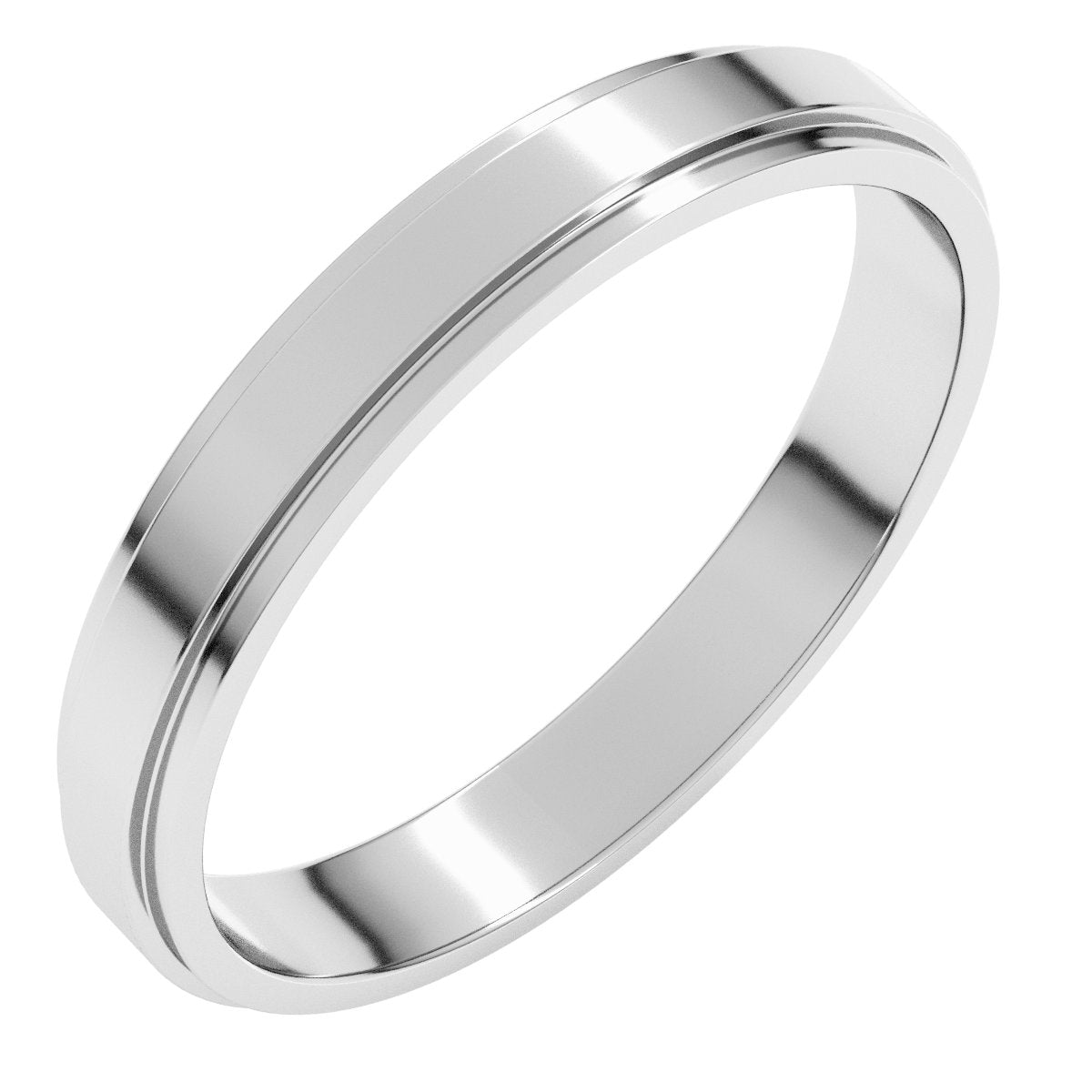 3mm stepped-edge half round wedding band in 10K White Gold
