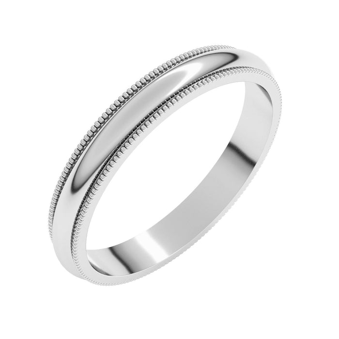 3mm Milgrain Half Round Wedding Band in white gold