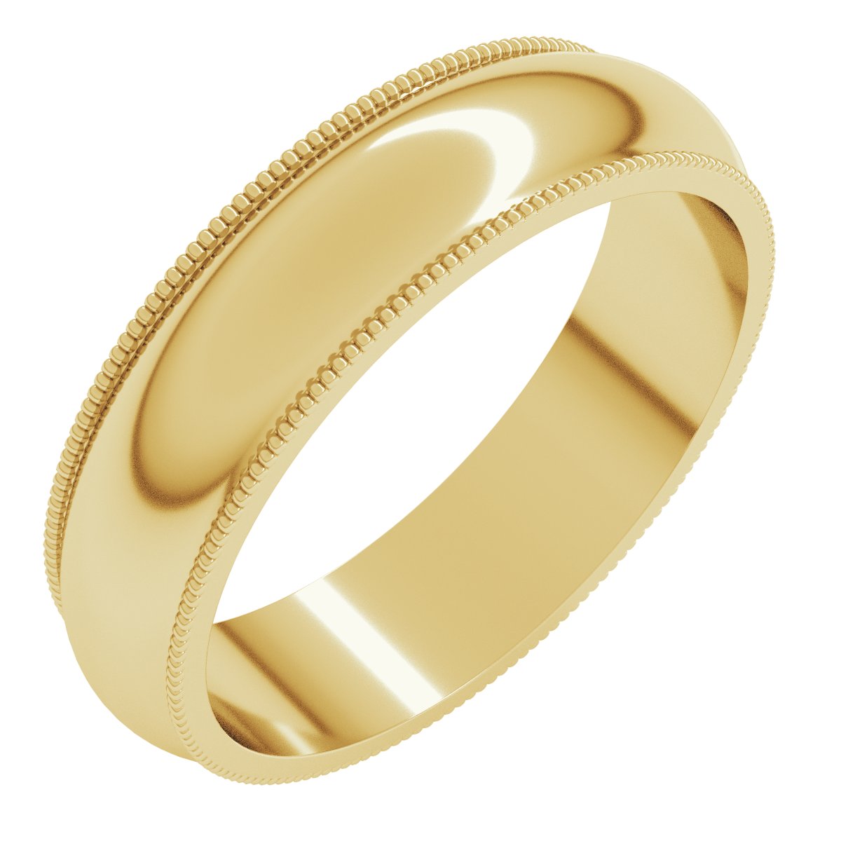5mm milgrain half round wedding band in 14K Yellow Gold