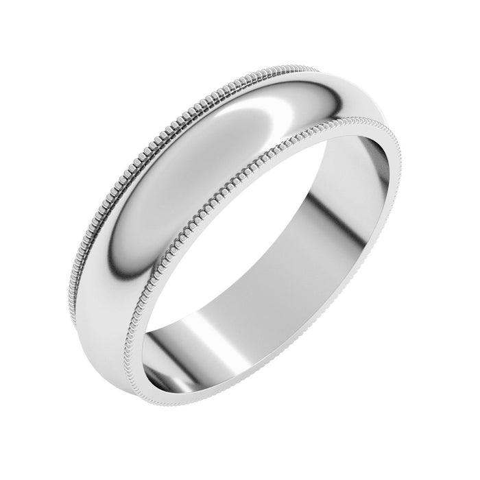 5mm Milgrain Half Round Wedding Band in white gold