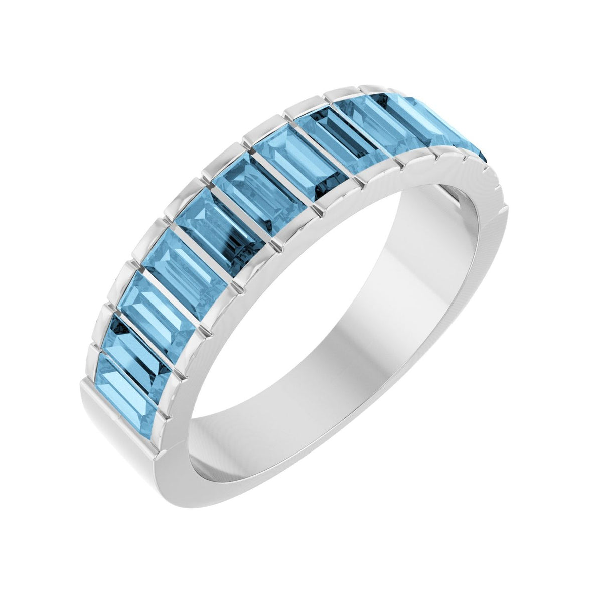 Blue Topaz Baguette Channel-Set Band in 14K White Gold
