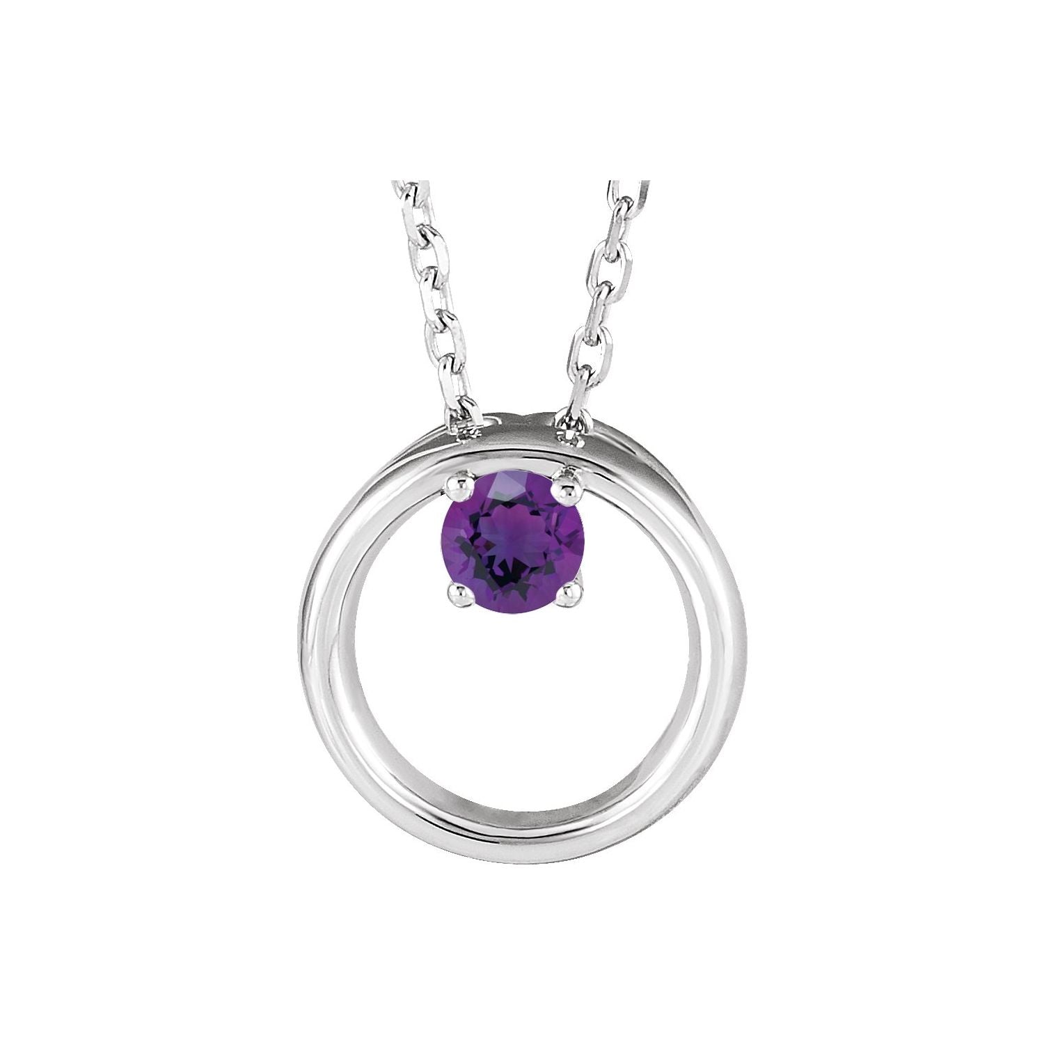 amethyst open circle eternity pendant, 14K White Gold