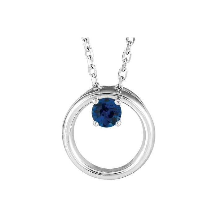 14K White Gold natural blue sapphire blue sapphire open circle pendant