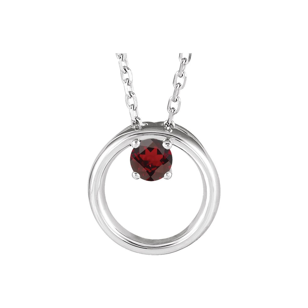 Mozambique garnet open circle necklace, 14K White Gold