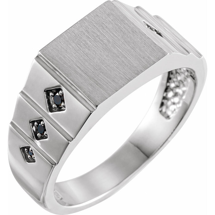 Black Diamond Geometric Signet Ring in 14K White Gold with a natural black diamond - Stuller finished render
