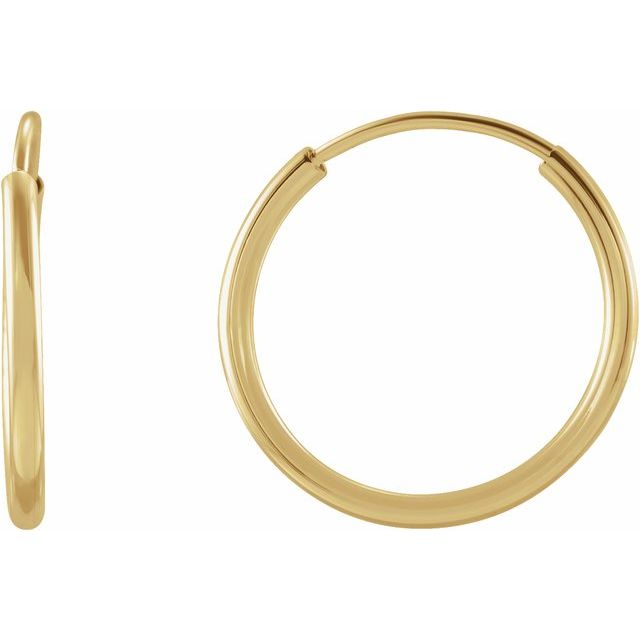 endless tube gold hoop earrings in 14k yellow gold, 12 mm
