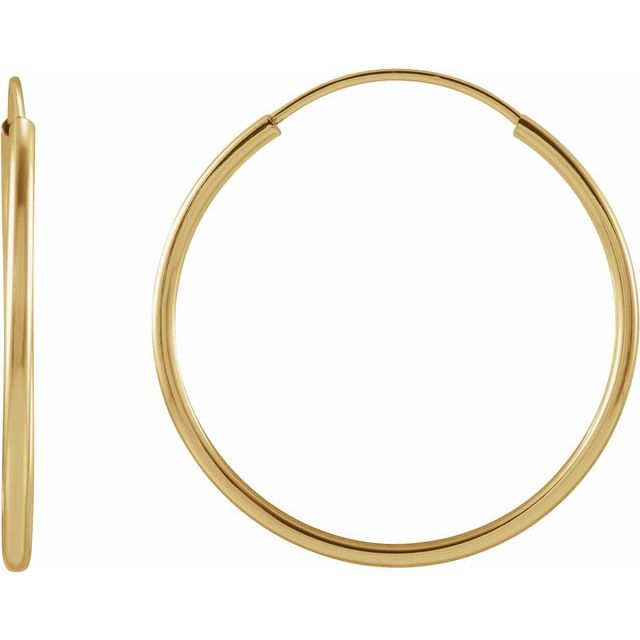 endless tube gold hoop earrings in 14k yellow gold, 20 mm