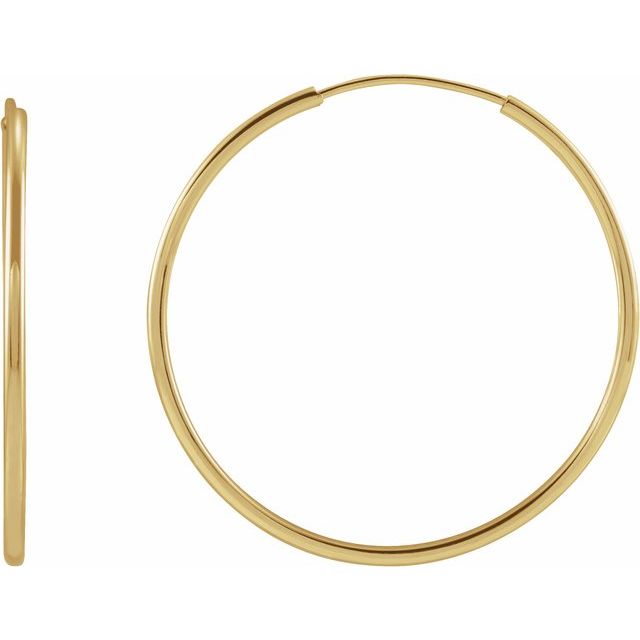 endless tube gold hoop earrings in 14k yellow gold, 25 mm