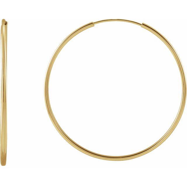 endless tube gold hoop earrings in 14k yellow gold, 30 mm