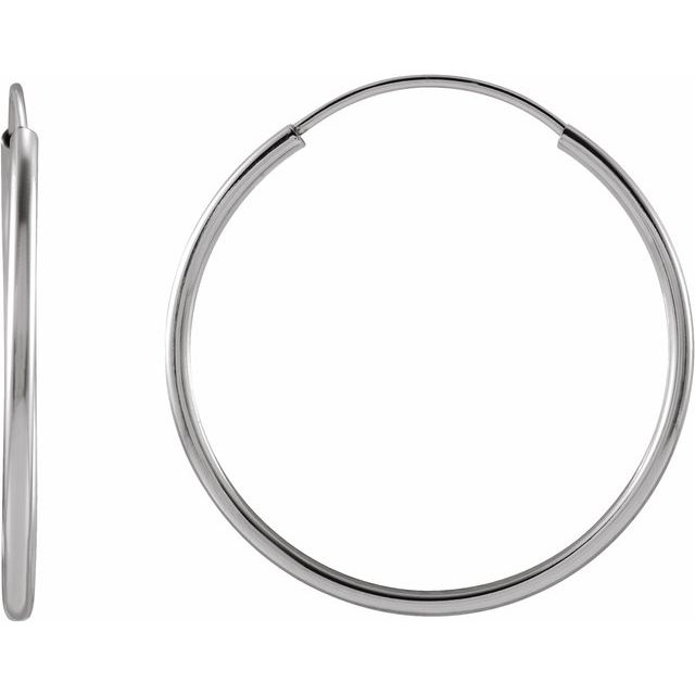 endless tube gold hoop earrings in 14k white gold, 20 mm