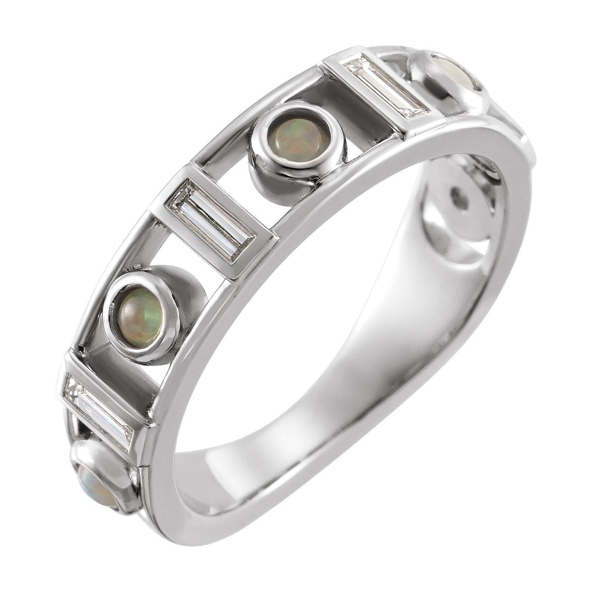 Opal & Diamond Rope Halo Ring in 14K White Gold - natural opal