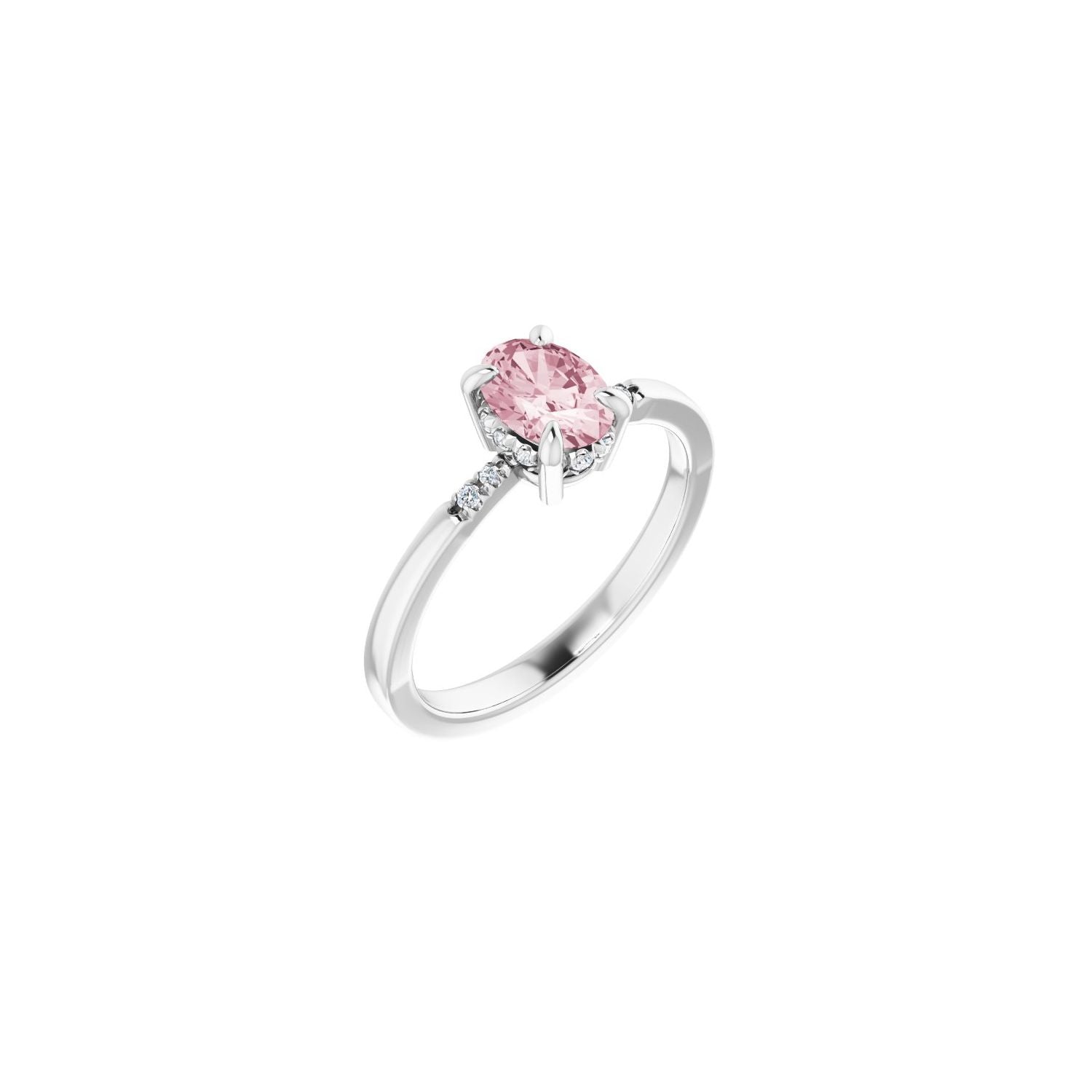 Morganite Oval French-Set Diamond Ring (.06 ctw) in 14K White Gold