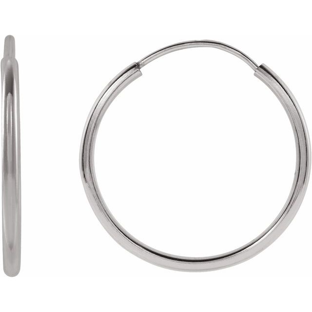 endless tube gold hoop earrings in 14k white gold, 15 mm