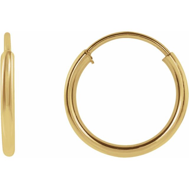 endless tube gold hoop earrings in 14k yellow gold, 10 mm