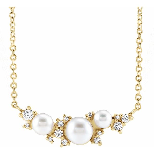 akoya pearl & diamond necklace in 14k yellow gold, 16"