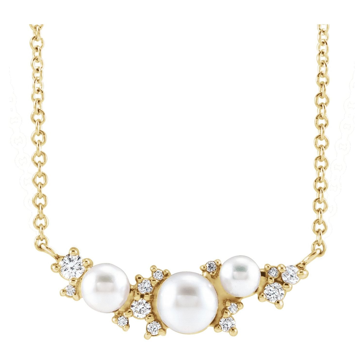 Akoya Pearl & Diamond Necklace in 14K Yellow Gold