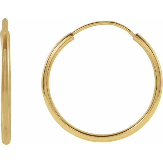 endless tube gold hoop earrings in 14k yellow gold, 15 mm