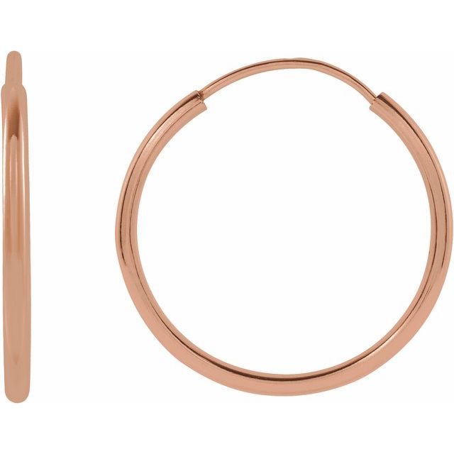 endless tube gold hoop earrings in 14k rose gold, 15 mm