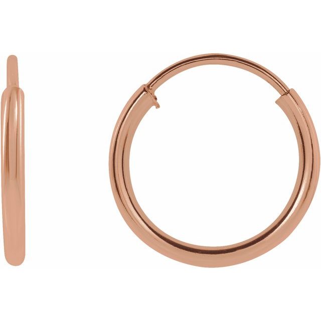 endless tube gold hoop earrings in 14k rose gold, 10 mm