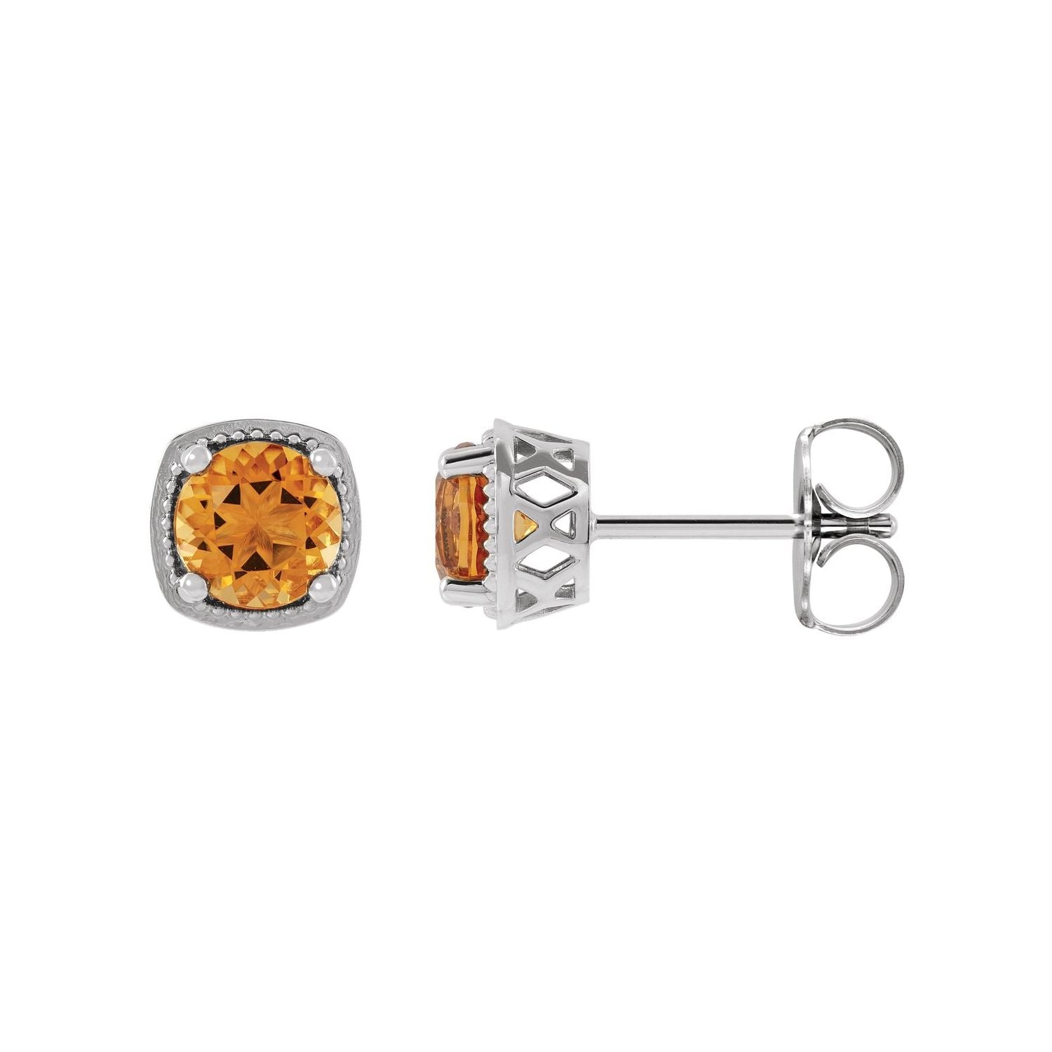 14K White Gold natural citrine round earrings