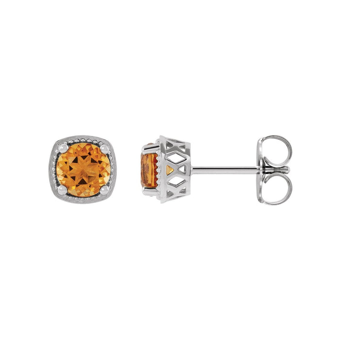 14K White Gold natural citrine round earrings