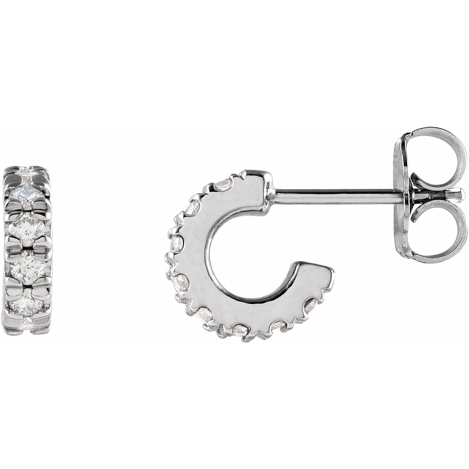 French-Set Lab-Grown Diamond Huggie Hoop Earrings in 14K White Gold, 1/4 ct
